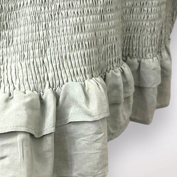 Mable L Pastel Green Mini Dress Badale Smocked Ruffles Satin Coquette Feminine - Picture 7 of 10